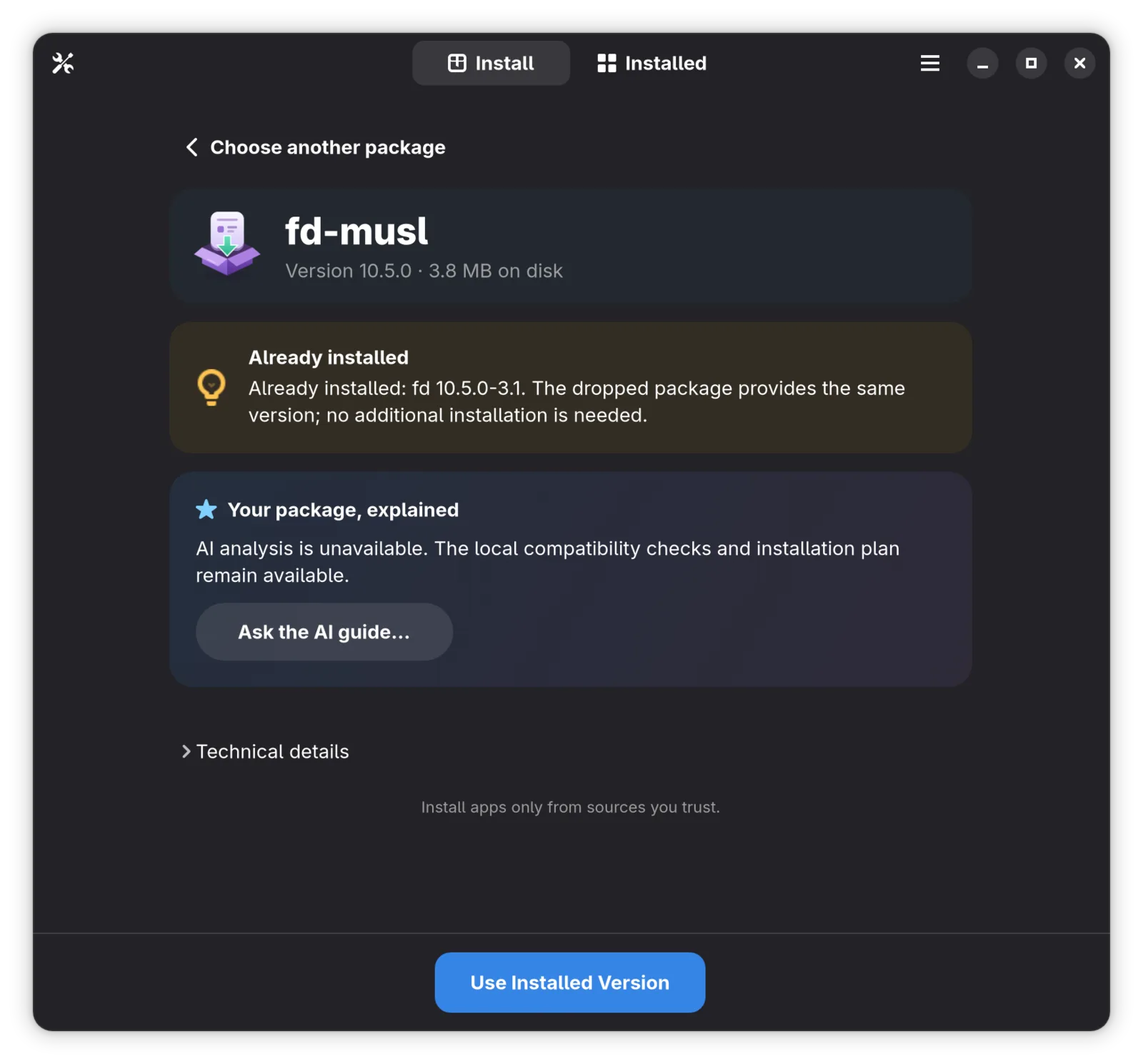 Installed apps stay tracked and repairable